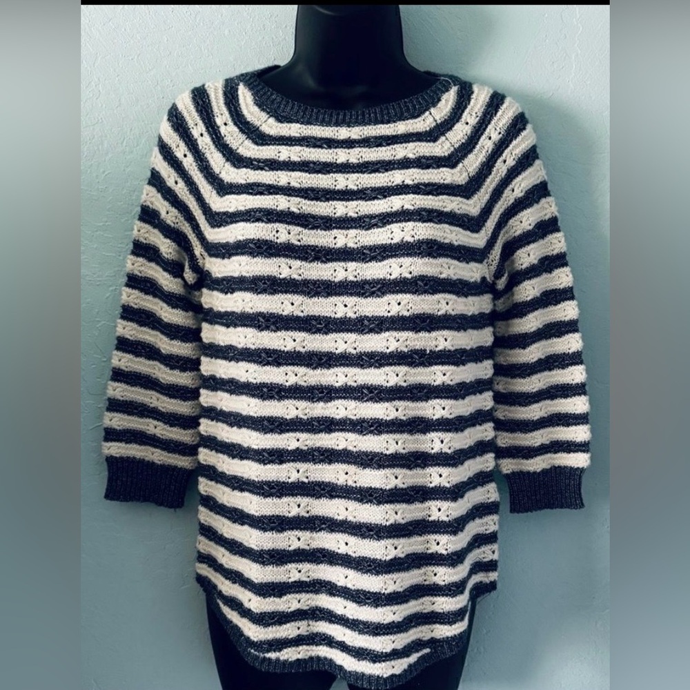 Chaps Navy Blue & White Striped Knit Sweater Size S/P